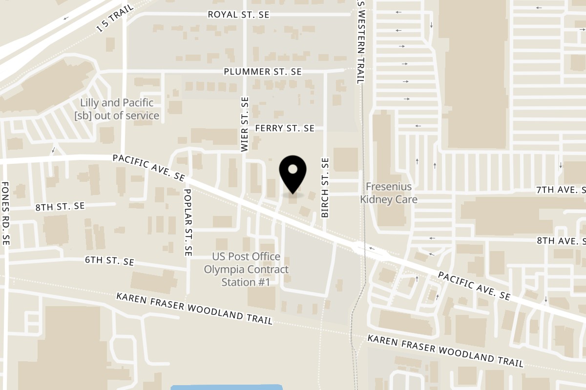 Map showing the location of Nana Pattaya Thai Express Pacific Ave on 3726 Pacific Ave SE in Olympia